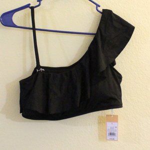 NEW Ruffle One Shoulder Black Bikini Top Size L